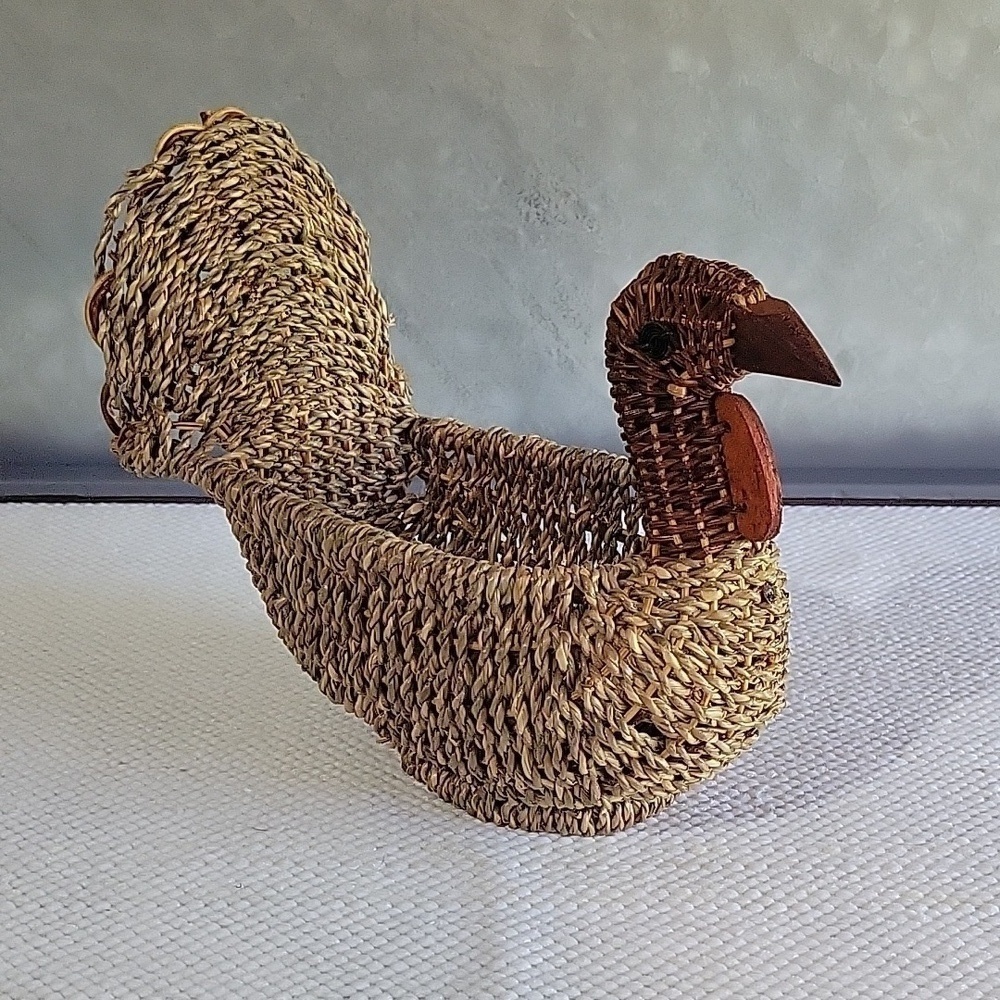 Rattan Turkey basket with wooden beak.  8" high.